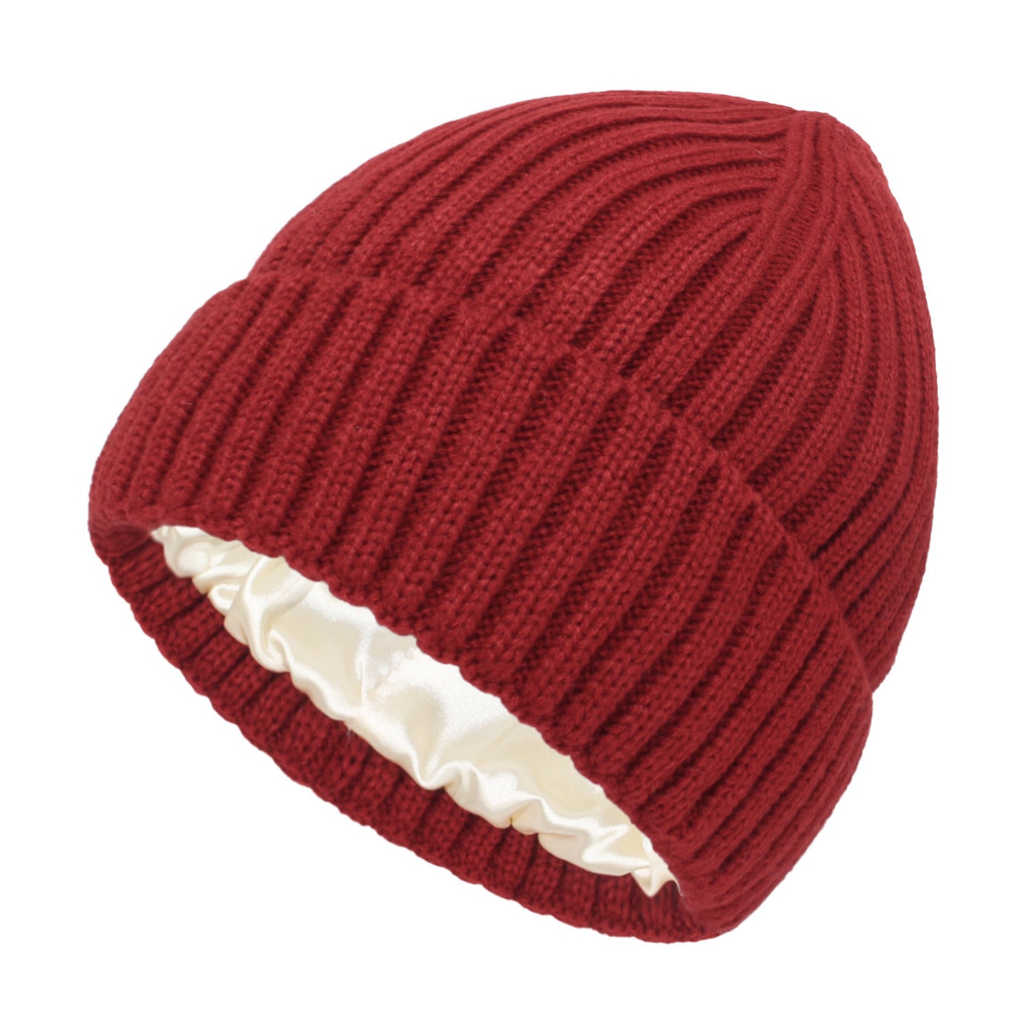 Satin Warm All-matching Slipover Knitted Hat Wine Red