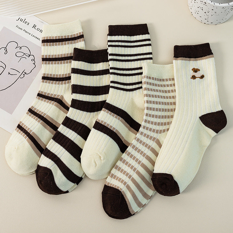 Female Cartoon Fruit Thigh High Socks Coffee Strip Bear Mid Calf Average Size