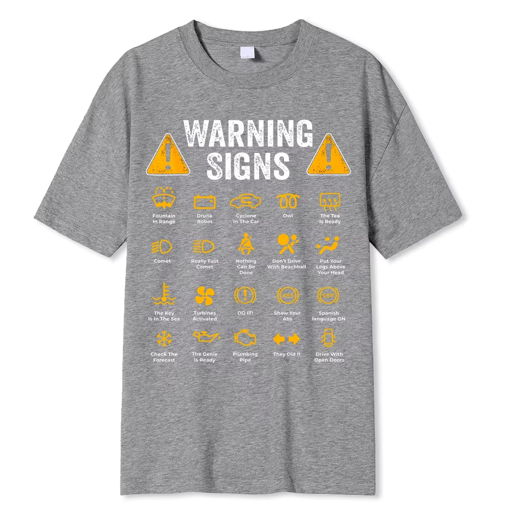 Funny Driving Warning Signs 101 Auto Mechanic Gift Driver T-Shirt Oversized Casual T Shirt Cotton Mens Tops Tees Cotton Clothing Gray
