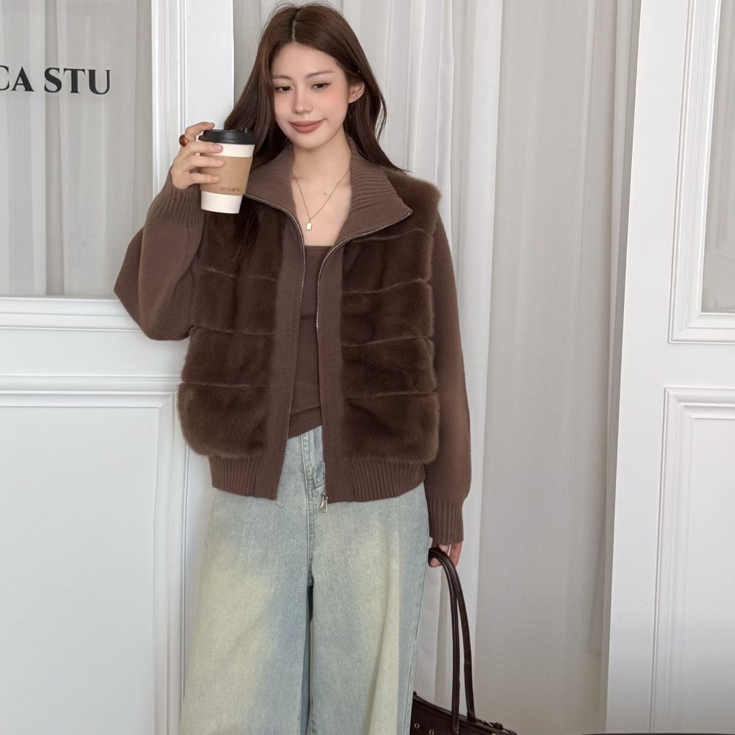 Women's Autumn And Winter New Loose Casual Sweater Coat Thick Brown Free Size