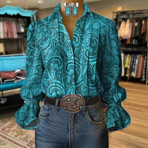 Fashion Casual Retro Formal Women's Shirt Lake Blue