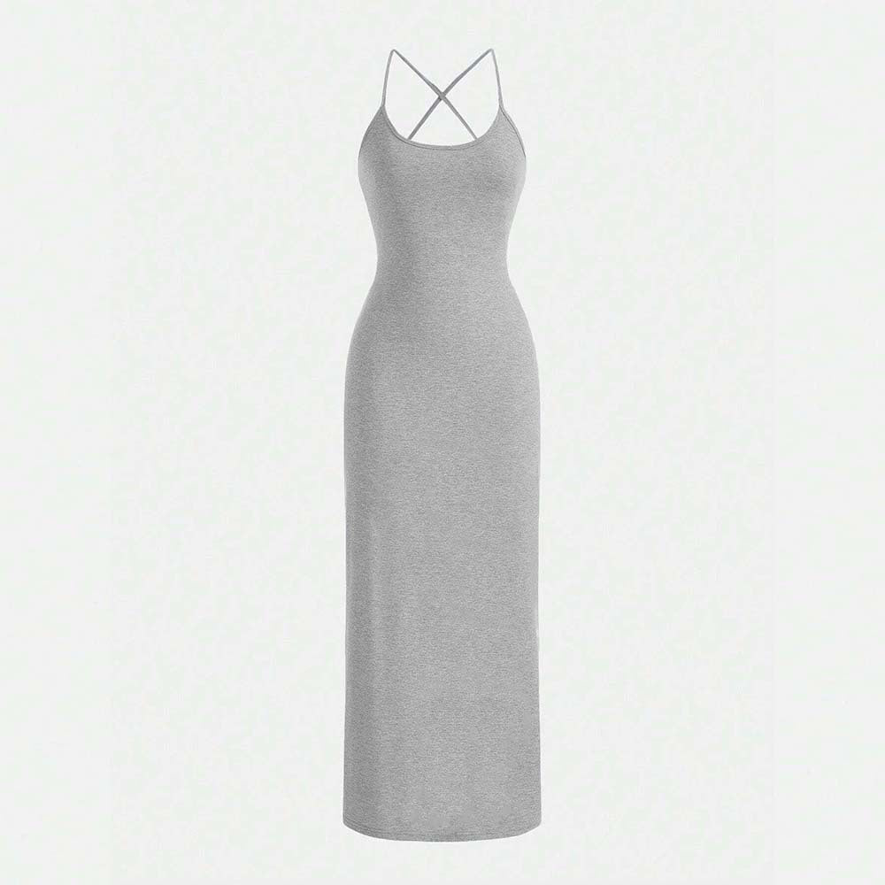 New Large Backless Backpack Women's Sexy Strapless Dress Gray