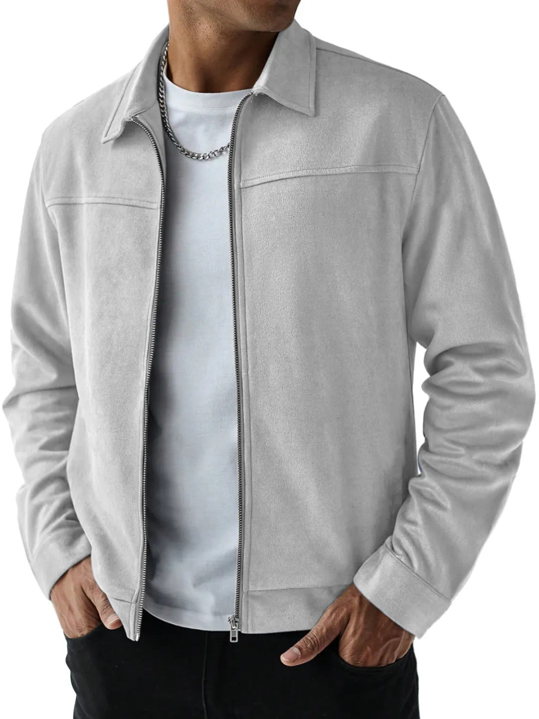 Fashionable Casual Versatile Long Sleeve Jacket For Men White