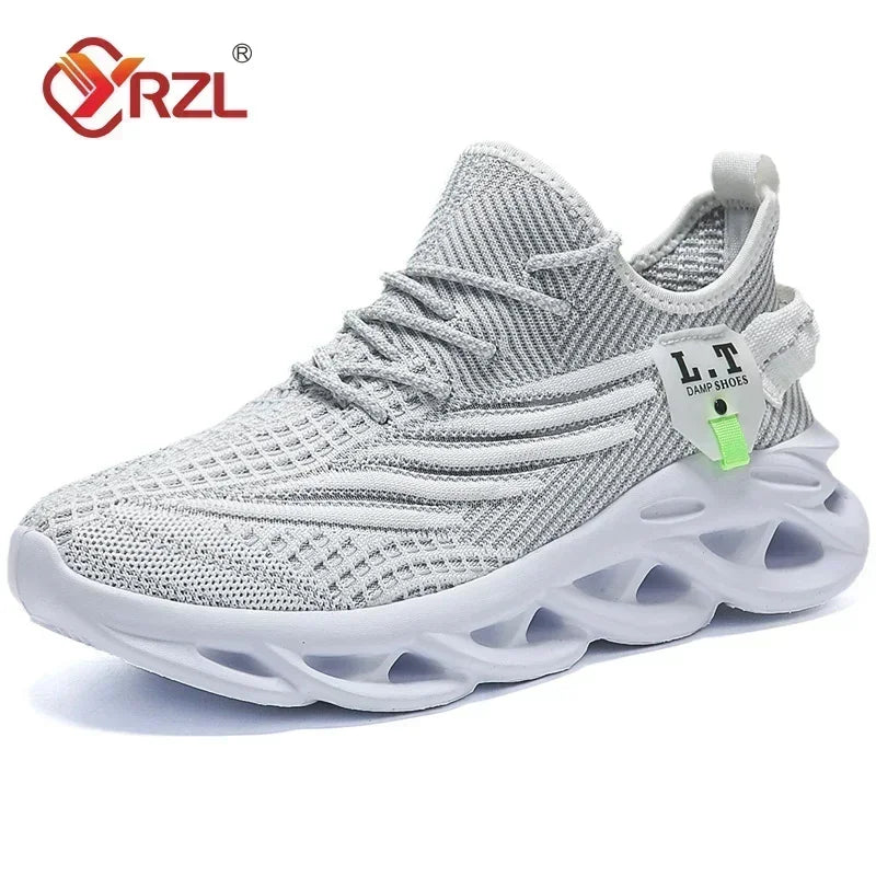 YRZL Mens Sport Shoes Breathable Lightweight Sneakers Outdoor Mesh Black Running Shoes Athletic Jogging Tenis Walking Shoes Man White