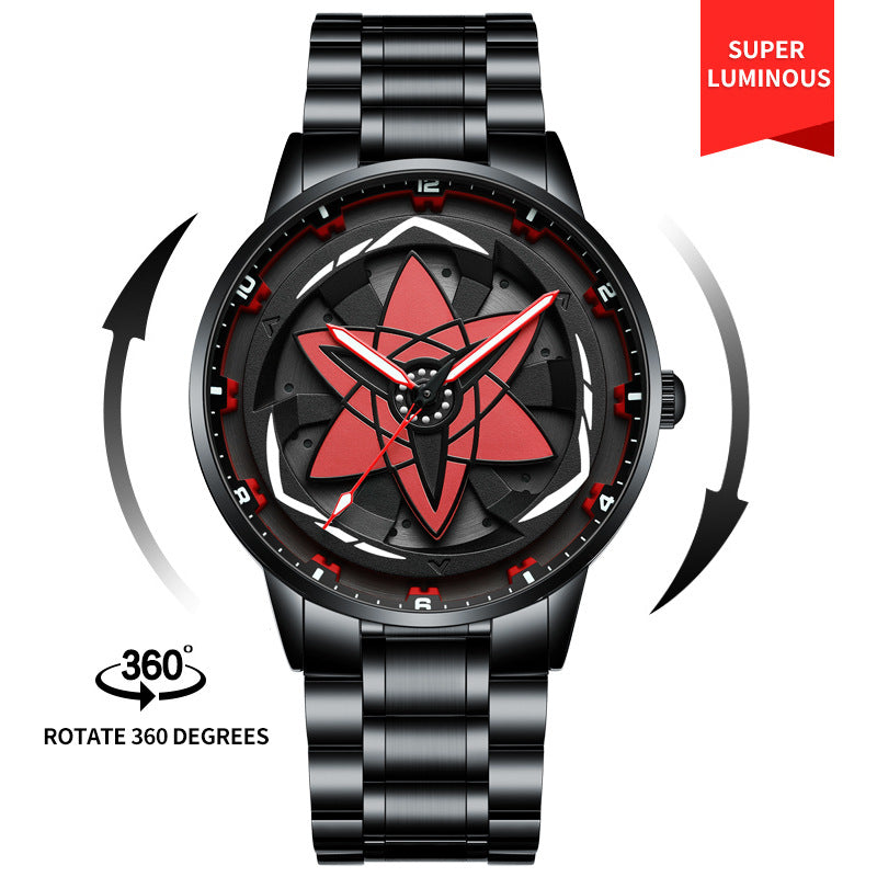 Three-Dimensional Hollow Waterproof Luminous Multifunction Quartz Watch Black And Black