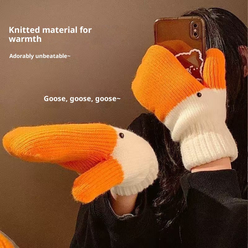 Handmade Funny Swan Knitted Knitting Wool Gloves Big Goose Gloves