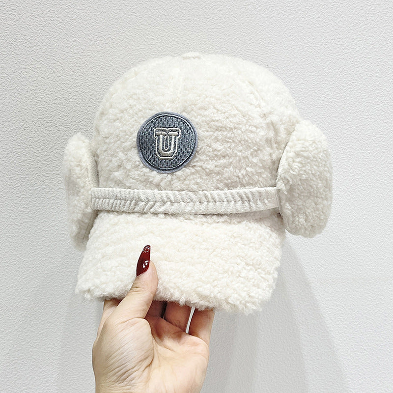Versatile Letters Lamb Wool Baseball Cap For Women White 54to59cm Adjustable