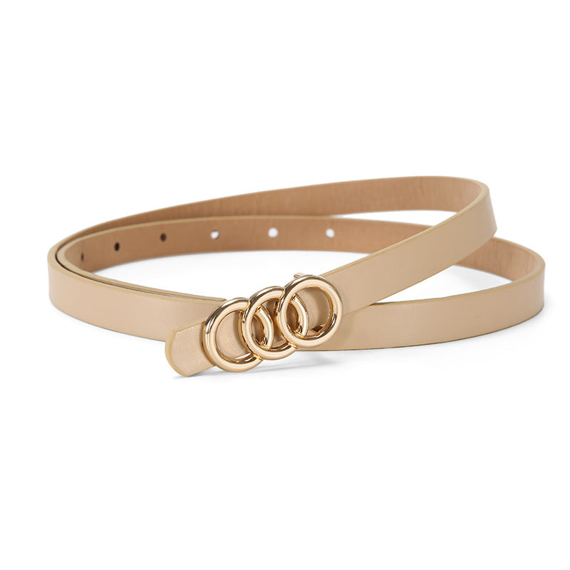 Women's Belt White Three-circle Simple All-matching Jeans Khaki