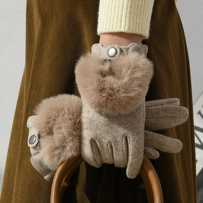 Winter New Cashmere Gloves For Women Oatmeal Color Average Size