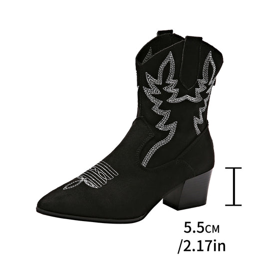 Korean Fashion Pointed-toe Slip-on Platform Fashion Casual Plus Size Women's Boots Black