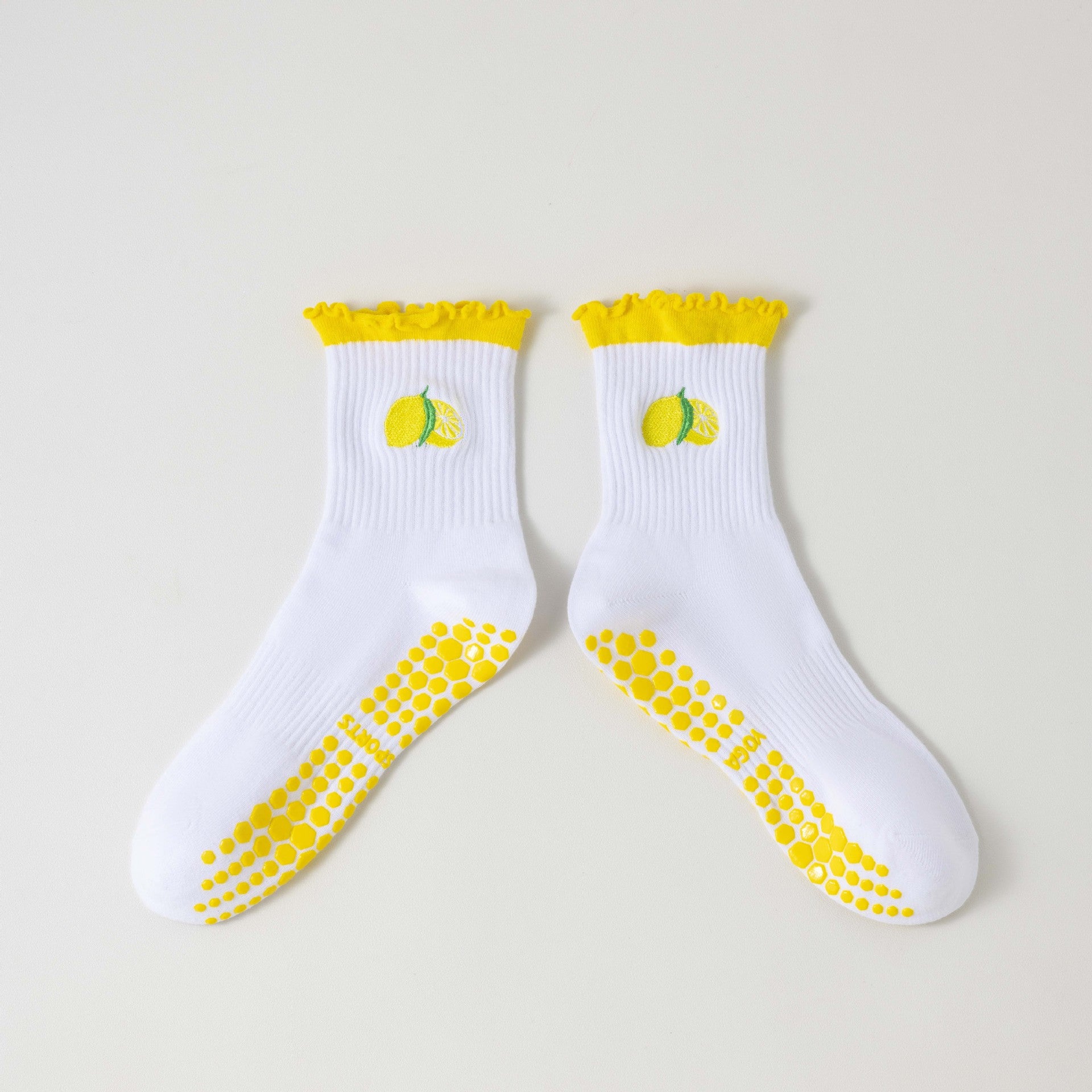 Women's Yoga Socks Professional Non-slip Yellow Lace Lemon