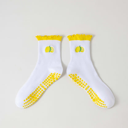 Women's Yoga Socks Professional Non-slip Yellow Lace Lemon