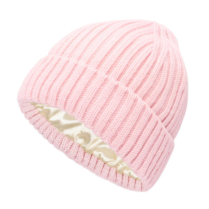 Satin Warm All-matching Slipover Knitted Hat Pink