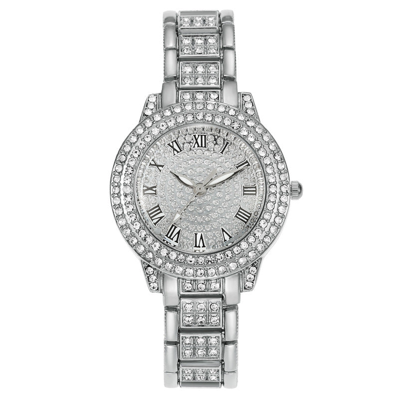 Women's Starry Rhinestone Watch Digital Roman Diamond Silver Roman