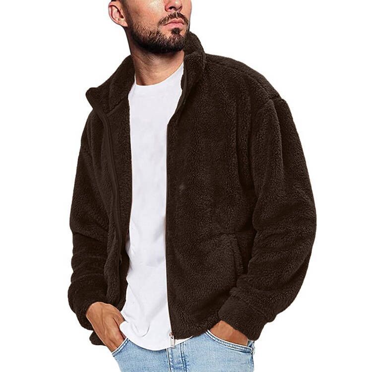 Casual Men's Solid Color Hooded Jacket Brown