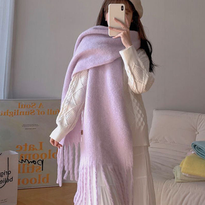 Scarf Winter Thicken Thermal Solid Color Mohair Shawl Small Version Mohair Purple