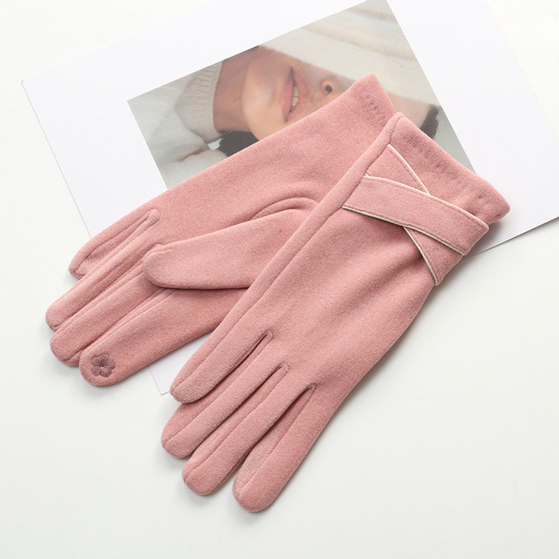 Women's Outdoor Warm Velvet Padded Thickened Cycling And Driving Versatile Simple Touch Screen Warm Gloves Pink Free Size