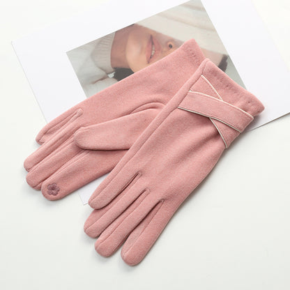Women's Outdoor Warm Velvet Padded Thickened Cycling And Driving Versatile Simple Touch Screen Warm Gloves Pink Free Size
