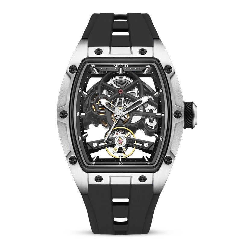 Men's Mechanical Watch Hollow Watch Steel Case Black Noodles
