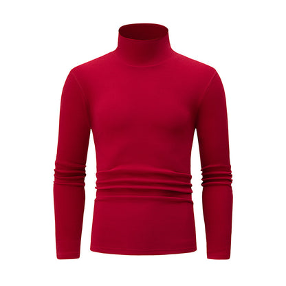 Autumn And Winter Men's Solid Color Versatile High-neck Base Layer Casual Fleece Top Red