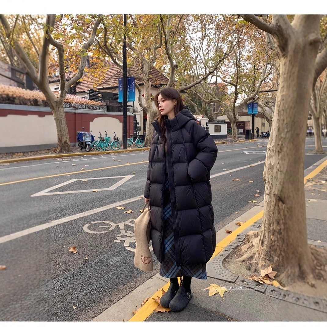 Women's Mid-length New Korean-style Loose Over-the-knee Padded Puffer Coat Black