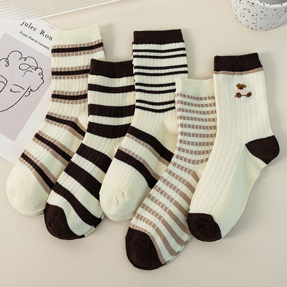 Female Cartoon Fruit Thigh High Socks Coffee Strip Bear Mid Calf Average Size