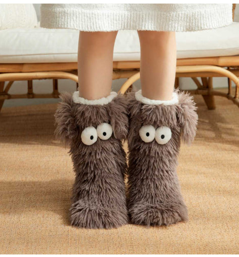 Thickened And Fleece Anti-slip Women's Plush Snow Socks And Shoe Covers Coffee Average Size