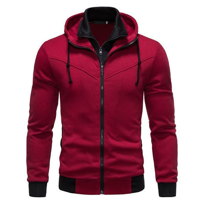 Sports Leisure Color-block Hooded Jacket Wine Red