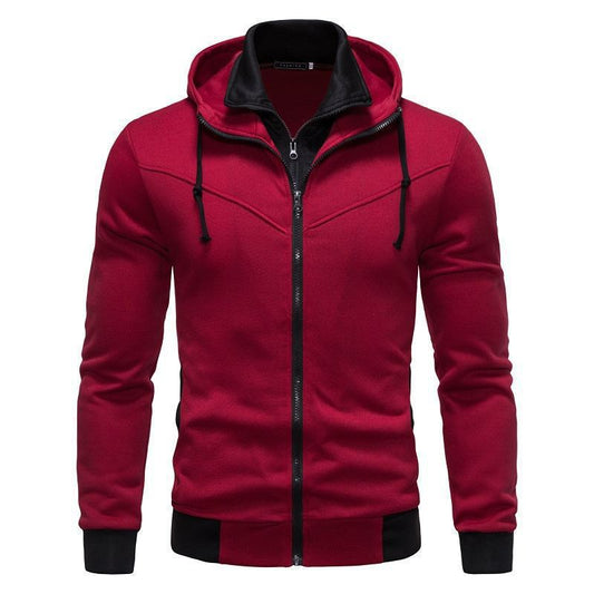 Sports Leisure Color-block Hooded Jacket Wine Red