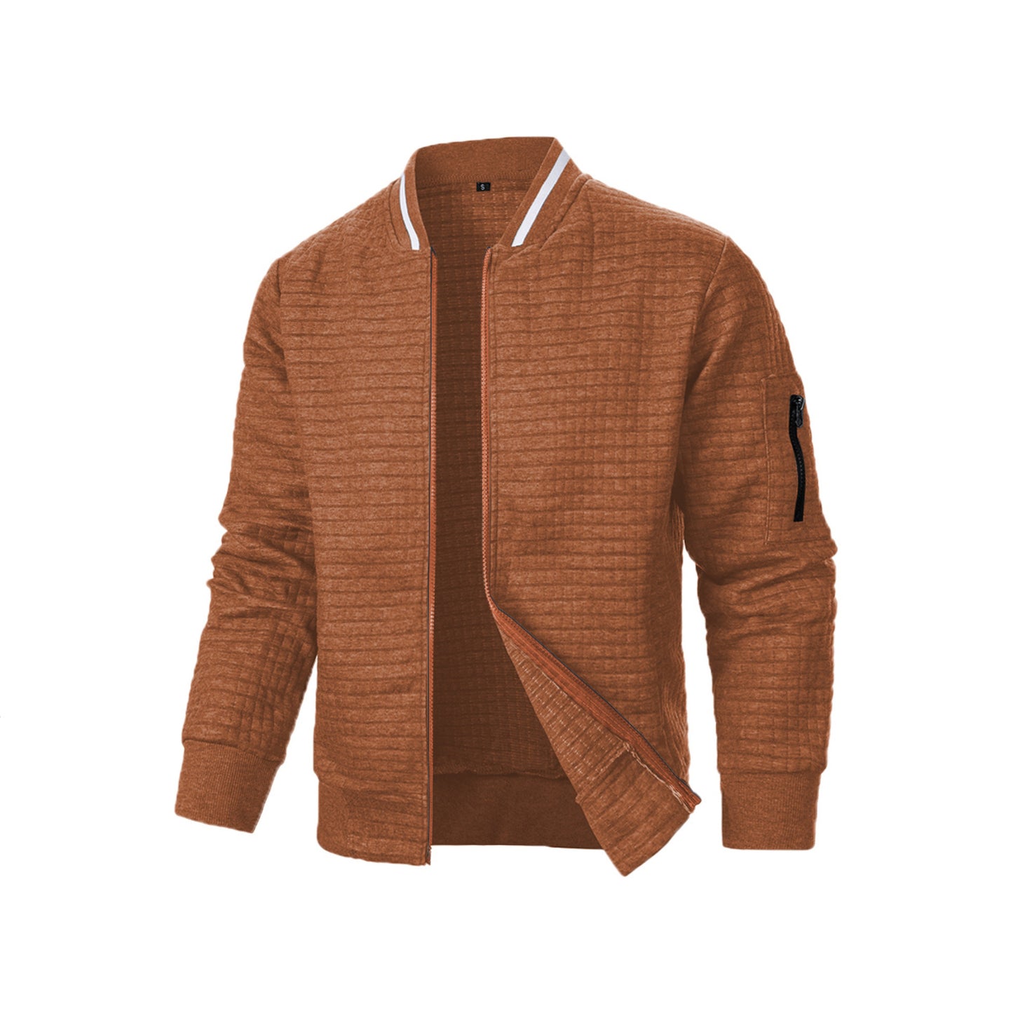 Men's Zip-up Stand Collar Sweatshirt Jacket Brown
