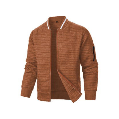Men's Zip-up Stand Collar Sweatshirt Jacket Brown