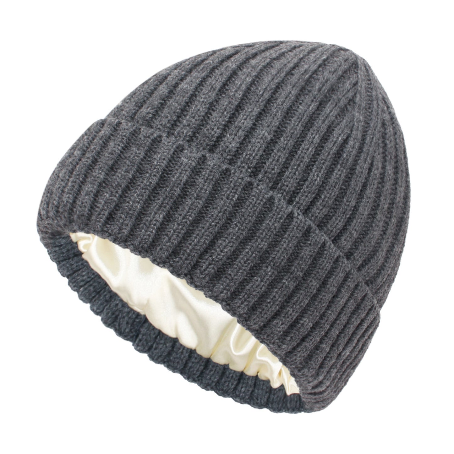 Satin Warm All-matching Slipover Knitted Hat Dark Gray