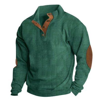 Casual Stand-Collar Long Sleeve Pullover Sweatshirt for Men Fashion Solid Color Striped Design Loose Tops Fruit Green