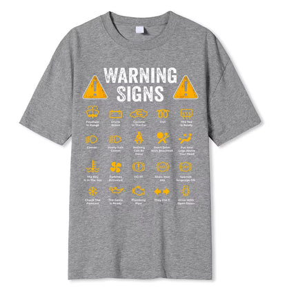 Funny Driving Warning Signs 101 Auto Mechanic Gift Driver T-Shirt Oversized Casual T Shirt Cotton Mens Tops Tees Cotton Clothing Gray