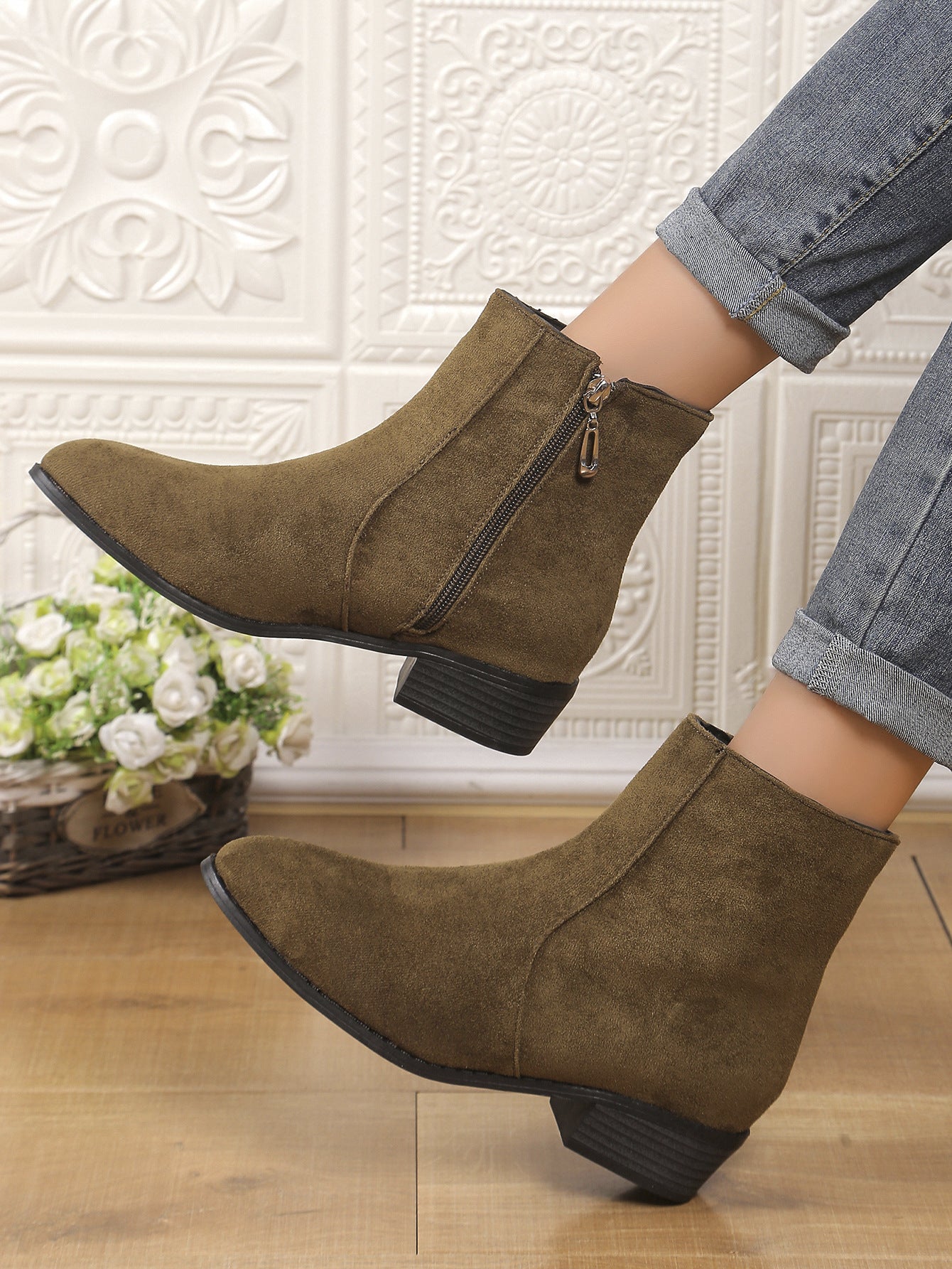 Suede Dr Martens Chunky Heel Short Women's Boots Dark Green