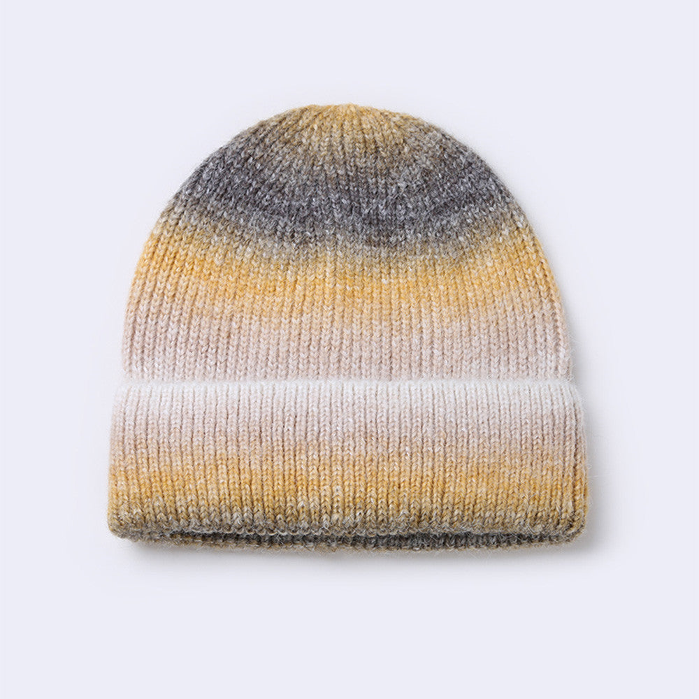 Gradient Yarn Hat Women's Fashion Knitted Hat Yellow Coffee Free Size