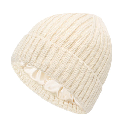 Satin Warm All-matching Slipover Knitted Hat Beige