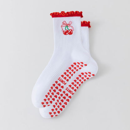 Women's Yoga Socks Professional Non-slip Red Lace Cherry