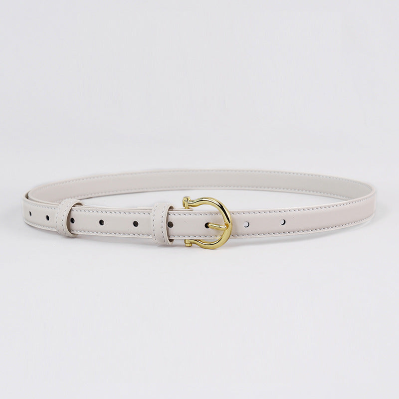 French Gold Buckle Genuine Leather Belt Women White