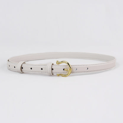 French Gold Buckle Genuine Leather Belt Women White