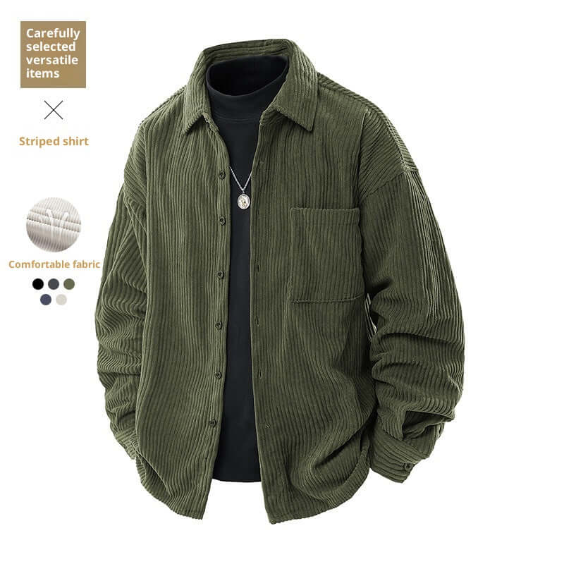 Shirt Collar Fake Two-piece Coat Men Green