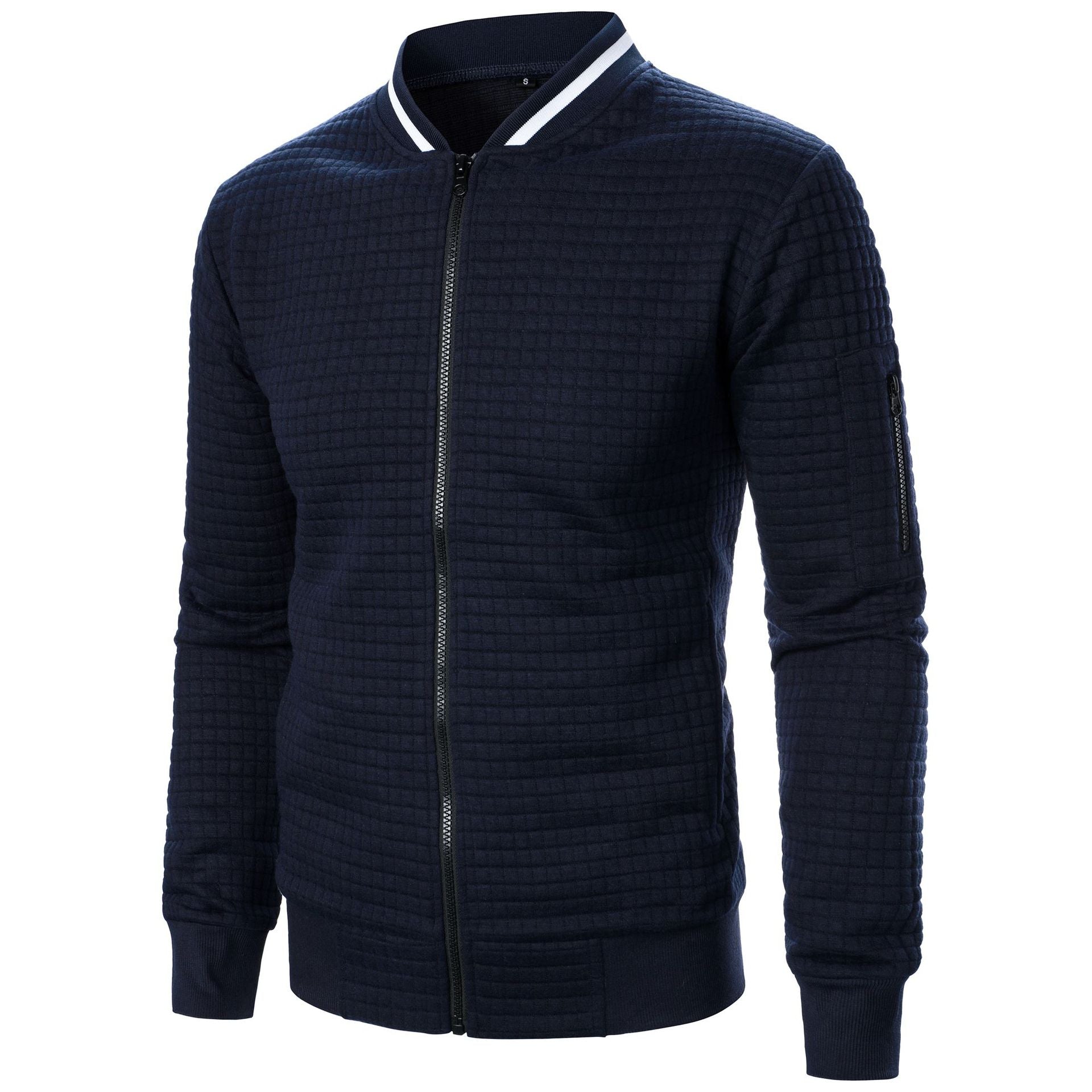 Men's Zip-up Stand Collar Sweatshirt Jacket Navy Blue