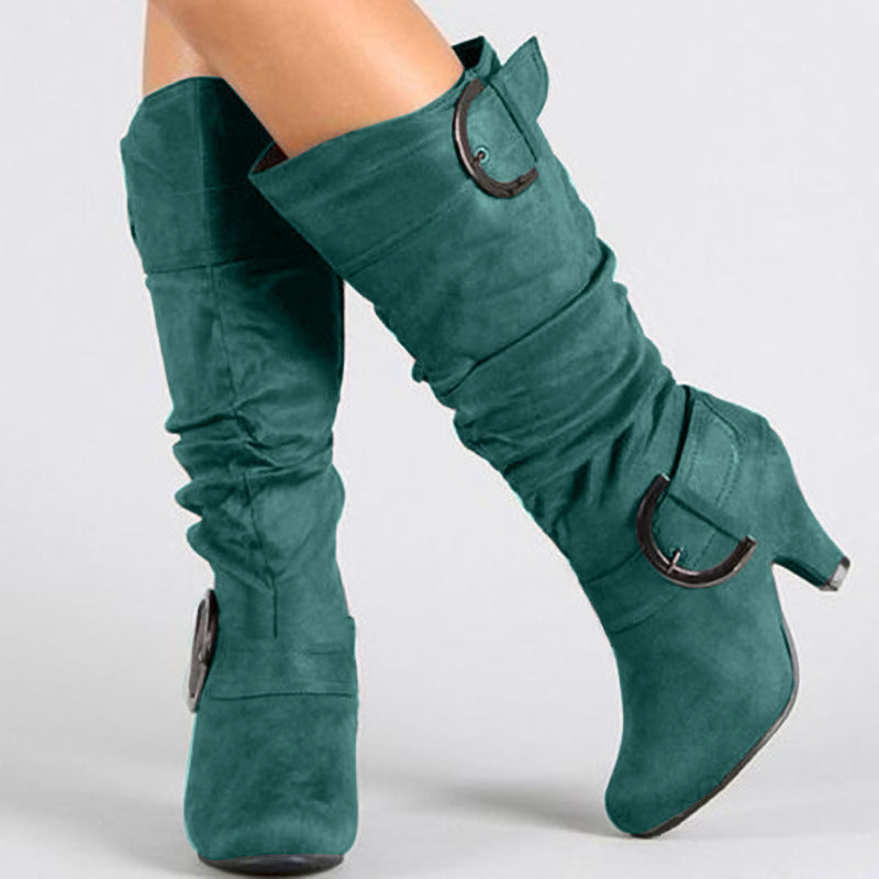 Fashion Brushed Velvet Spring And Autumn Women's Boots Green