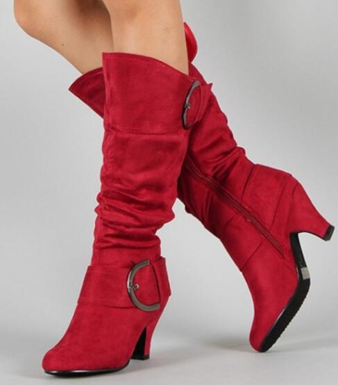 Fashion Brushed Velvet Spring And Autumn Women's Boots Red