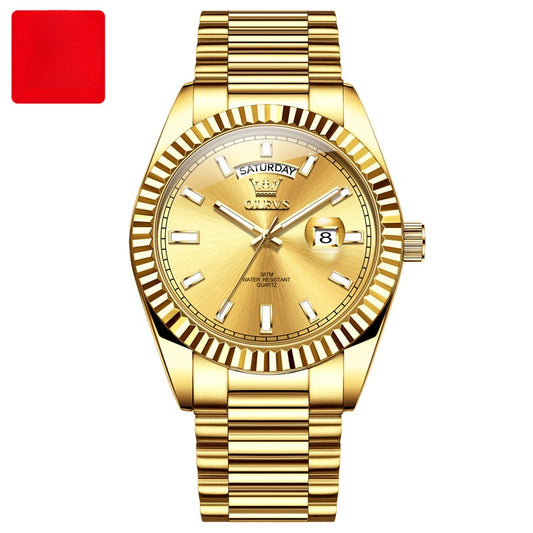 Luminous Waterproof Business Steel Belt Wrist Watch Gold