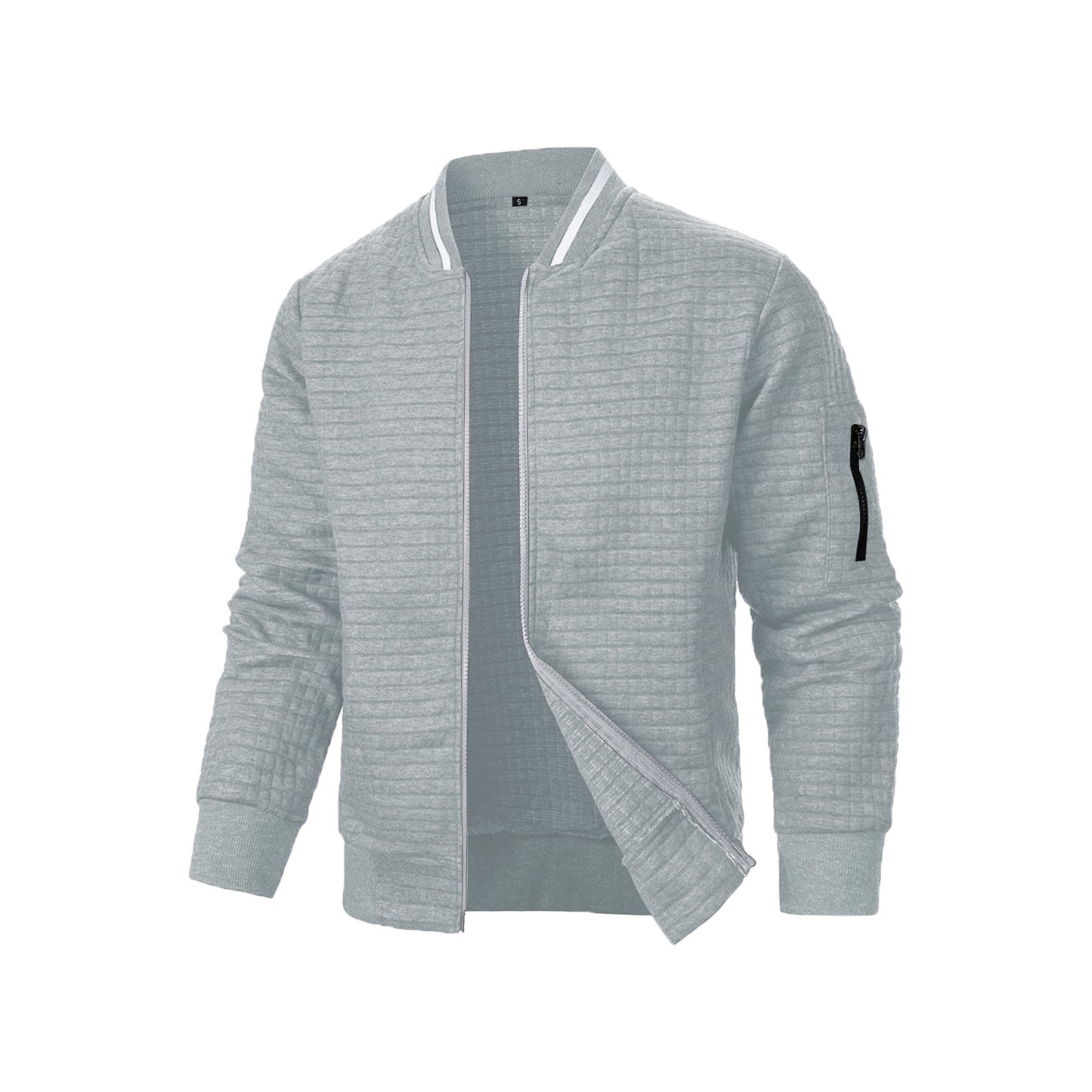 Men's Zip-up Stand Collar Sweatshirt Jacket Light Gray