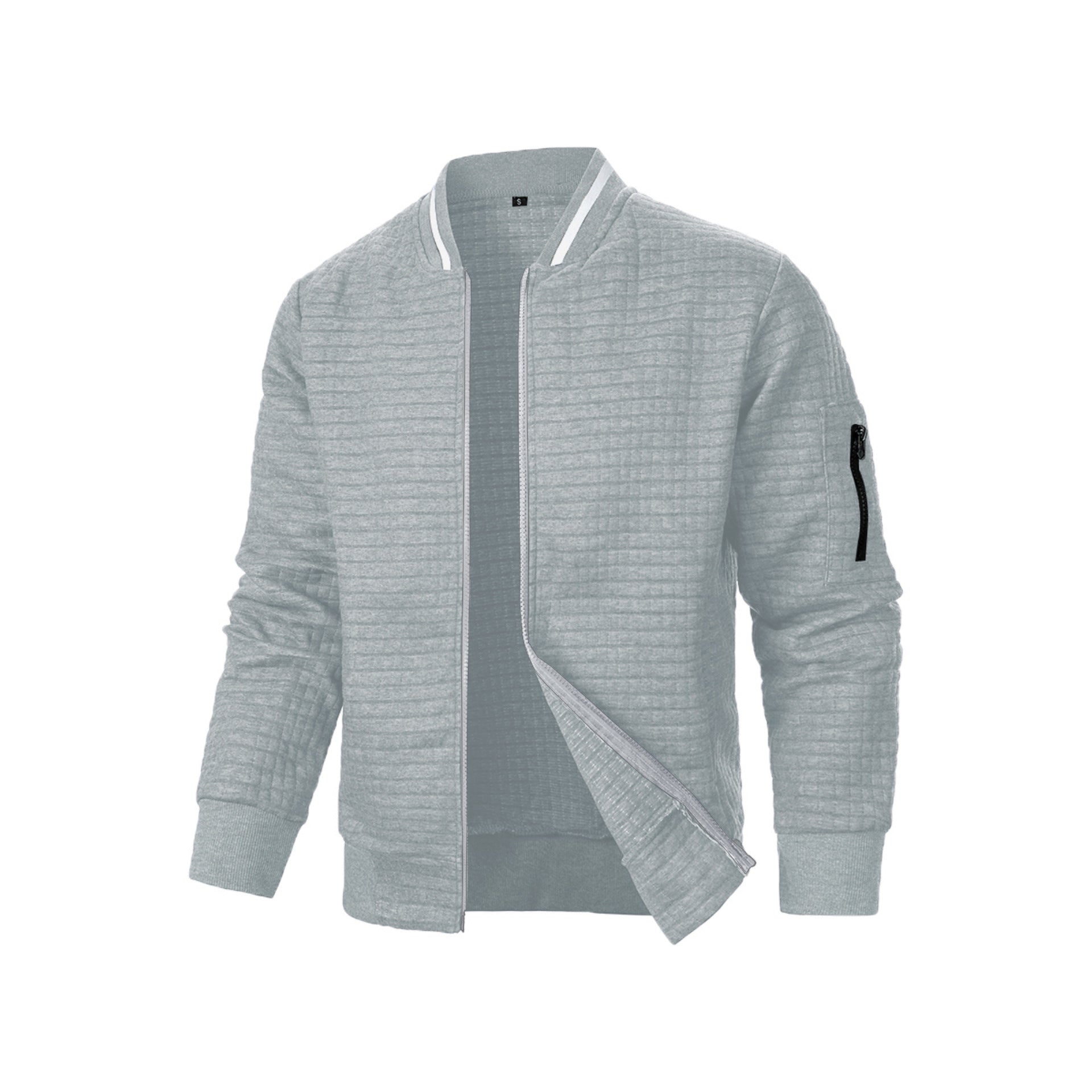 Men's Zip-up Stand Collar Sweatshirt Jacket Light Gray