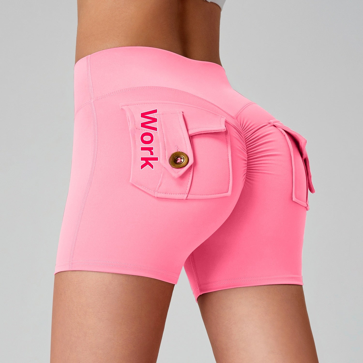 Sports Fitness Workwear Pocket Training Peach Quick-dry Butt-lifting Yoga Pants Rose Pink