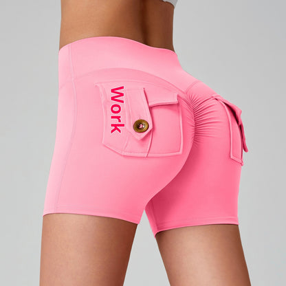 Sports Fitness Workwear Pocket Training Peach Quick-dry Butt-lifting Yoga Pants Rose Pink