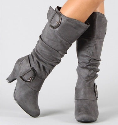 Fashion Brushed Velvet Spring And Autumn Women's Boots Gray